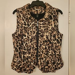White House Black Market Animal Print Puffer Vest, Small